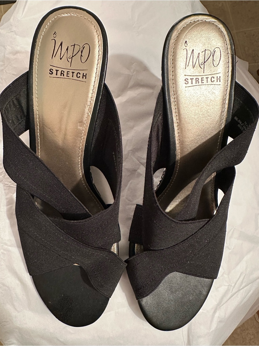 NWOT Impo Black Stretch Crossover Mule Sandals 11M